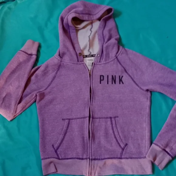 PINK VICTORIA SECRET PURPLE JACKET WITH HOOD, SIZE SMALL - Picture 9 of 9
